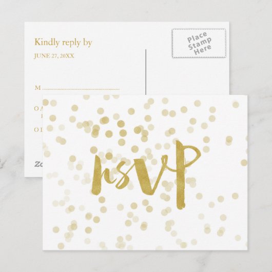 Faux Gold Foil Confetti RSVP Uitnodiging Briefkaart (Voorkant / Achterkant)