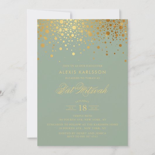 Faux Gold Foil Confetti Sage Groene vleermuis Mitz Kaart (Voorkant)