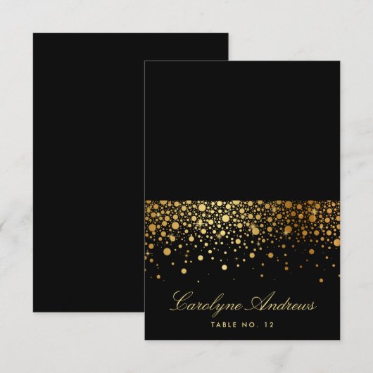 Faux Gold Foil Confetti Stip Black Place Card Kaart (Voorkant / Achterkant)