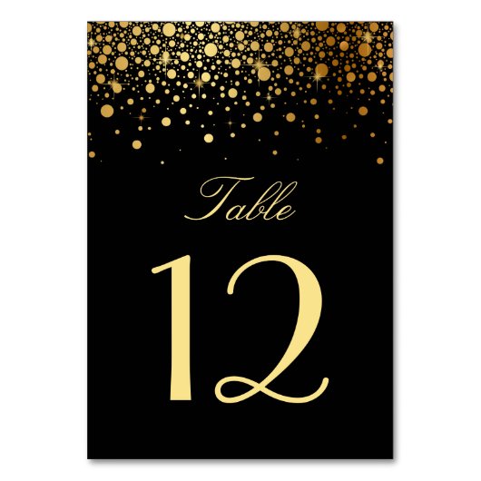 Faux Gold Foil Confetti Stip Black Table Number Kaart (Achterkant)