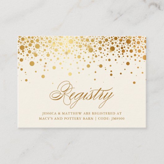 Faux Gold Foil Confetti Stip Ivory Registry Informatiekaartje (Voorkant)