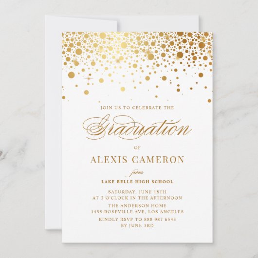 Faux Gold Foil Confetti Stippen Afstuderen Kaart (Voorkant)