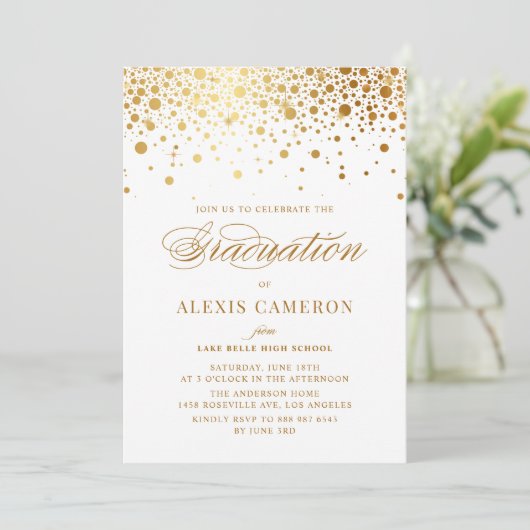 Faux Gold Foil Confetti Stippen Afstuderen Kaart (Staand voorkant)