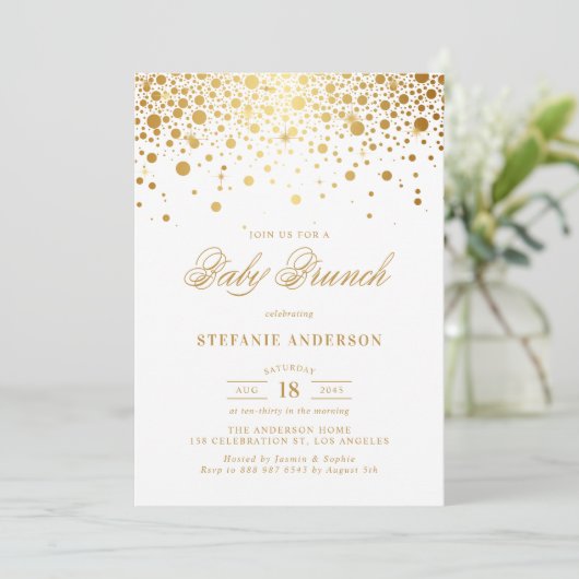 Faux Gold Foil Confetti Stippen Baby Brunch Kaart (Staand voorkant)