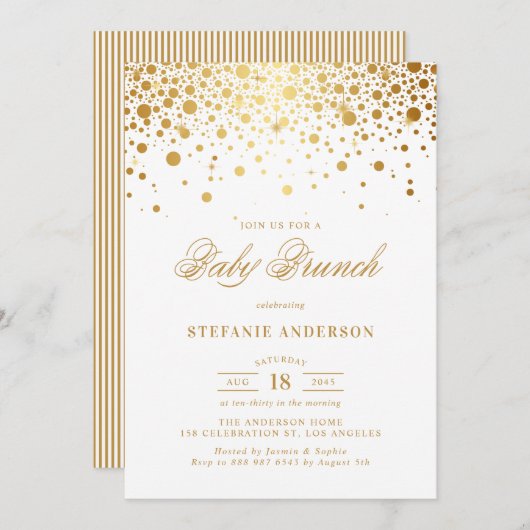 Faux Gold Foil Confetti Stippen Baby Brunch Kaart (Voorkant / Achterkant)