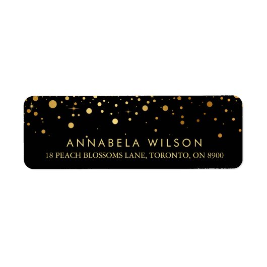 Faux Gold Foil Confetti Stippen Black Etiket (Voorkant)