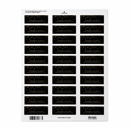 Faux Gold Foil Confetti Stippen Black Etiket (Full Sheet)
