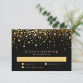 Faux Gold Foil Confetti Stippen Black Weddenschap RSVP Kaartje (Staand voorkant)