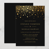 Faux Gold Foil Confetti Stippen Black Wedding Kaart (Voorkant / Achterkant)
