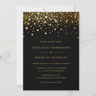 Faux Gold Foil Confetti Stippen Black Wedding Kaart