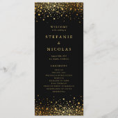 Faux Gold Foil Confetti Stippen Black Wedding Programmakaart (Voorkant)