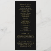 Faux Gold Foil Confetti Stippen Black Wedding Programmakaart (Achterkant)