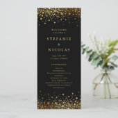Faux Gold Foil Confetti Stippen Black Wedding Programmakaart (Staand voorkant)