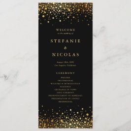 Faux Gold Foil Confetti Stippen Black Wedding Programmakaart