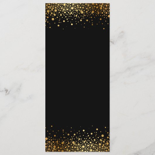 Faux Gold Foil Confetti Stippen Black Weduwmenu Menu (Achterkant)