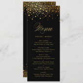 Faux Gold Foil Confetti Stippen Black Weduwmenu Menu (Voorkant / Achterkant)