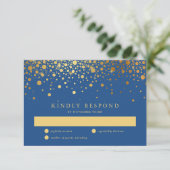 Faux Gold Foil Confetti Stippen Blue RSVP Card (Staand voorkant)