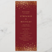 Faux Gold Foil Confetti Stippen Bourgondië bruilof Programmakaart (Voorkant)