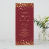 Faux Gold Foil Confetti Stippen Bourgondië bruilof Programmakaart (Staand voorkant)