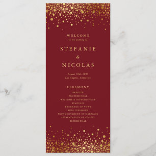 Faux Gold Foil Confetti Stippen Bourgondië bruilof Programmakaart
