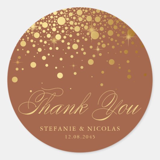 Faux Gold Foil Confetti Stippen Dank u Terracotta Ronde Sticker (Voorkant)