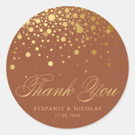 Faux Gold Foil Confetti Stippen Dank u Terracotta Ronde Sticker