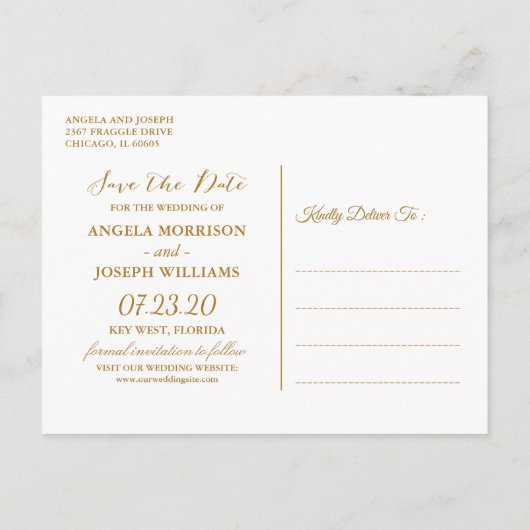 Faux Gold Foil Confetti Stippen Elegant Save the D Aankondigingskaart (Achterkant)