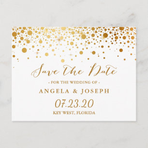 Faux Gold Foil Confetti Stippen Elegant Save the D Aankondigingskaart
