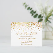 Faux Gold Foil Confetti Stippen Elegant Save the D Aankondigingskaart (Staand voorkant)