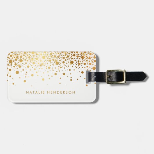 Faux Gold Foil Confetti Stippen gepersonaliseerd Bagagelabel (Voorkant horizontaal)
