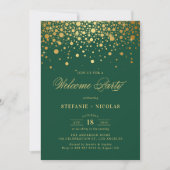Faux Gold Foil Confetti Stippen Groen Welkomstfees Kaart (Voorkant)