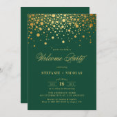 Faux Gold Foil Confetti Stippen Groen Welkomstfees Kaart (Voorkant / Achterkant)