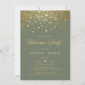 Faux Gold Foil Confetti Stippen Groen Welkomstfees Kaart (Voorkant)