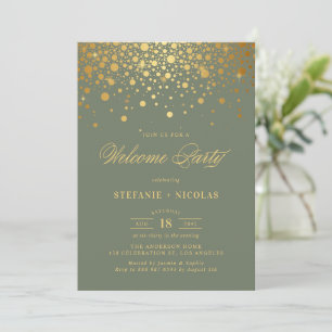 Faux Gold Foil Confetti Stippen Groen Welkomstfees Kaart