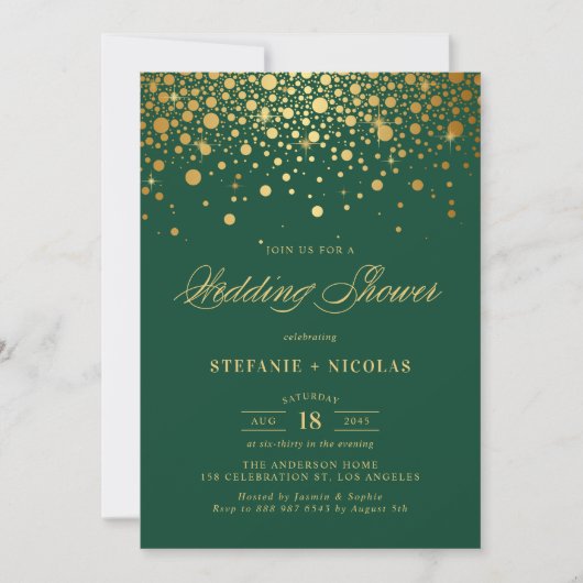 Faux Gold Foil Confetti Stippen Groene trouwdouche Kaart (Voorkant)