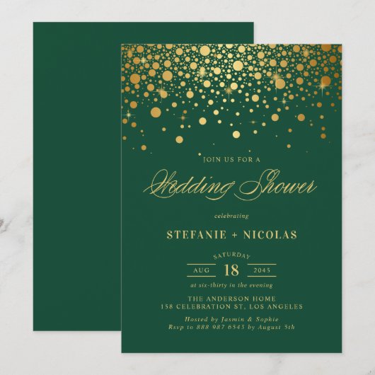 Faux Gold Foil Confetti Stippen Groene trouwdouche Kaart (Voorkant / Achterkant)