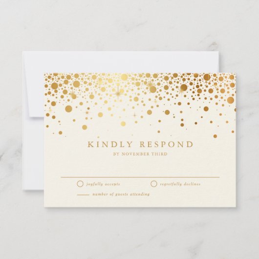 Faux Gold Foil Confetti Stippen | Ivory Wedding RS RSVP Kaartje (Voorkant)