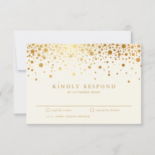 Faux Gold Foil Confetti Stippen   Ivory Wedding RS RSVP Kaartje