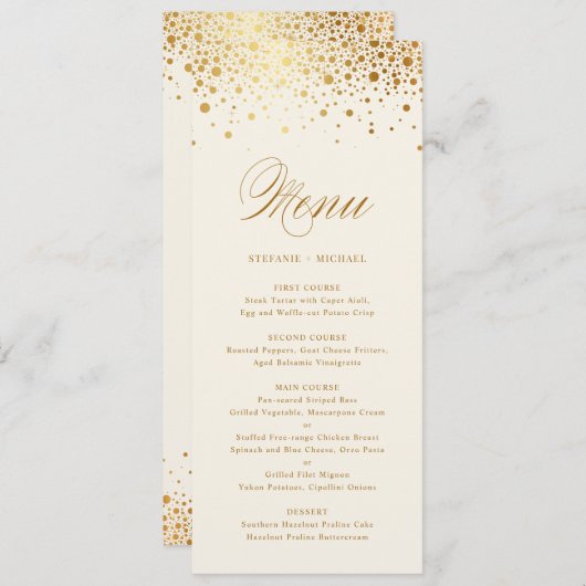 Faux Gold Foil Confetti Stippen | Menu Ivory  (Voorkant / Achterkant)