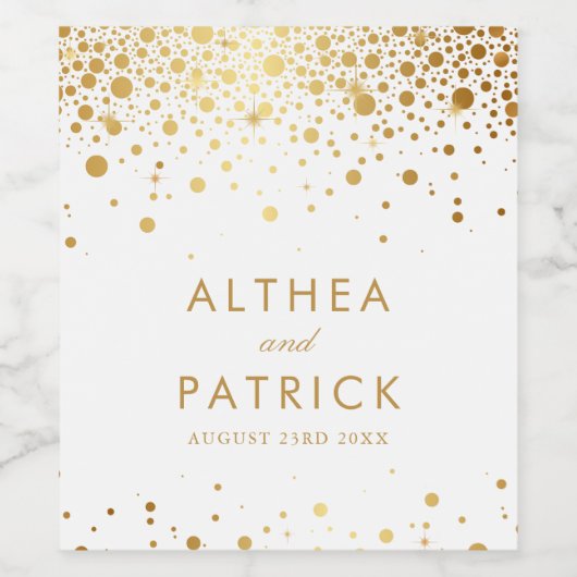 Faux Gold Foil Confetti Stippen Moderne bruiloft Wijn Etiket (Enkel label)