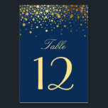 Faux Gold Foil Confetti Stippen Navy Blauw Kaart<br><div class="desc">Een moderne en elegante tafelnummerkaart met faux folie gouden stippen met een marineblauwe achtergrond. Dit is een deel van een bruidssuite. Andere kleuren en overeenkomende items zijn beschikbaar. Houd er rekening mee dat er geen werkelijke folie van het eindproduct zal zijn.</div>