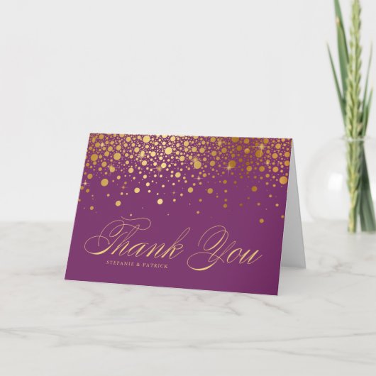 Faux Gold Foil Confetti Stippen Paars Hartelijk da Bedankkaart (Voorkant)