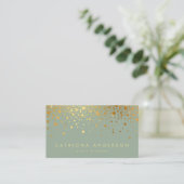 Faux Gold Foil Confetti Stippen Sage Groen Visitekaartje (Staand voorkant)