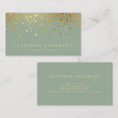 Faux Gold Foil Confetti Stippen Sage Groen Visitekaartje (Voorkant / Achterkant)