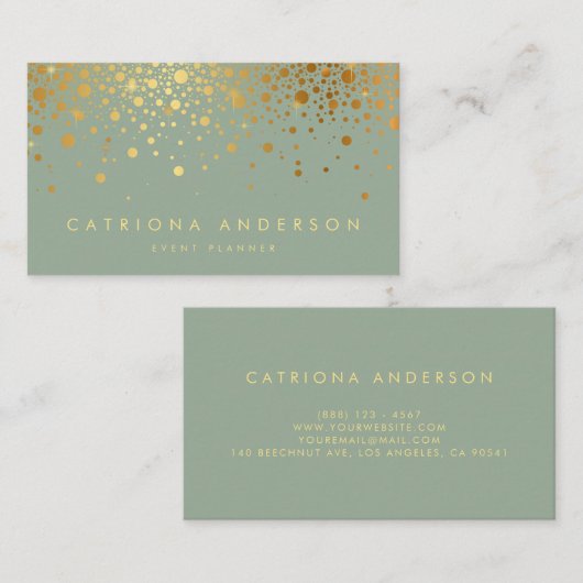 Faux Gold Foil Confetti Stippen Sage Groen Visitekaartje (Voorkant / Achterkant)
