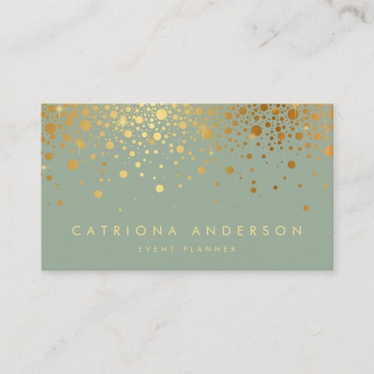 Faux Gold Foil Confetti Stippen Sage Groen Visitekaartje (Voorkant)