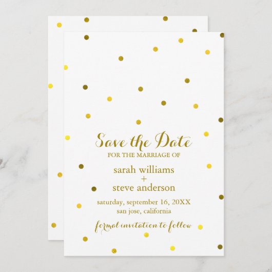Faux Gold Foil Confetti Stippen Sla de datum op Save The Date (Voorkant / Achterkant)