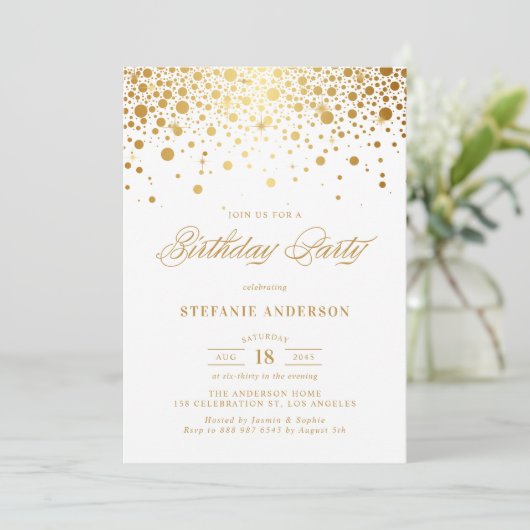 Faux Gold Foil Confetti Stippen Verjaardag Kaart (Staand voorkant)