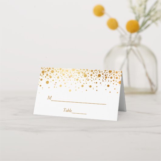 Faux Gold Foil Confetti Stippen Weddenafel Plaatskaartje (Voorkant)