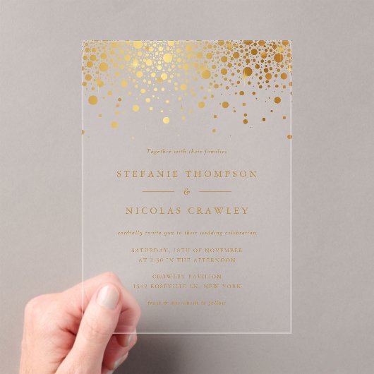 Faux Gold Foil Confetti Stippen Weddenschap Acryl Uitnodigingen (Insitu (Draagbaar))